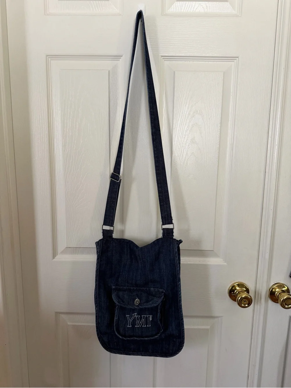 Vintage YMI Dark Wash Denim Crossbody Messenger Bag Embroidered Logo 90s Y2K